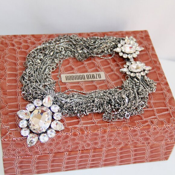 RARE Rodrigo Otazu Crystal Silver Statement Necklace - Picture 3 of 16